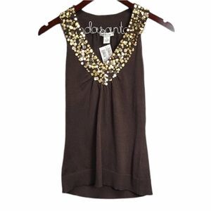 NWT Harold's V-Neck Brown Embroidered Top Size S